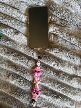 Pink Beaded Phone Charm Wrist Strap